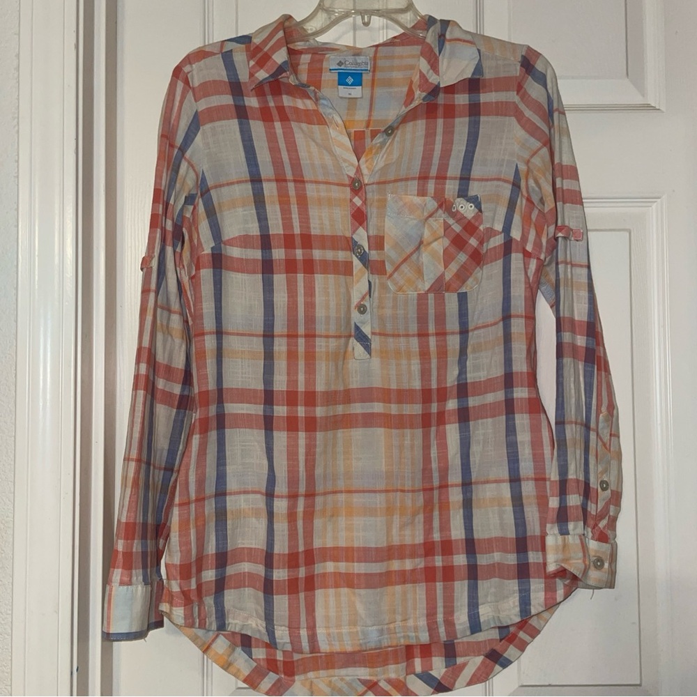 Columbia PFG Plaid Button-Up Long Sleeve Shirt With Pockets Sz M